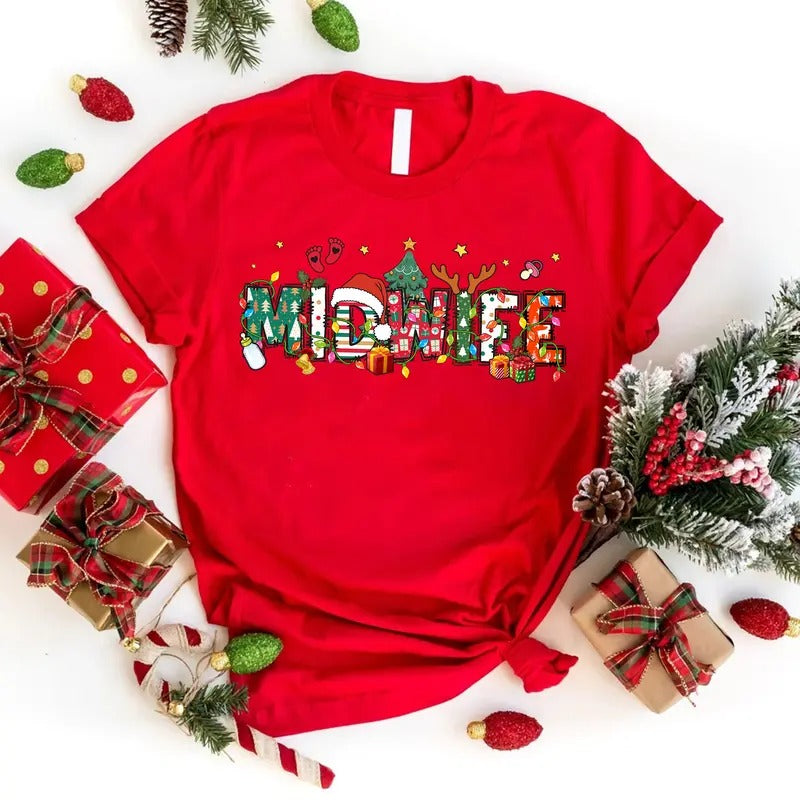 Christmas Midwife T-shirt for Women, Midwifery Student Shirt, Labor and Delivery Christmas Tee, Certified Nurse Midwife...