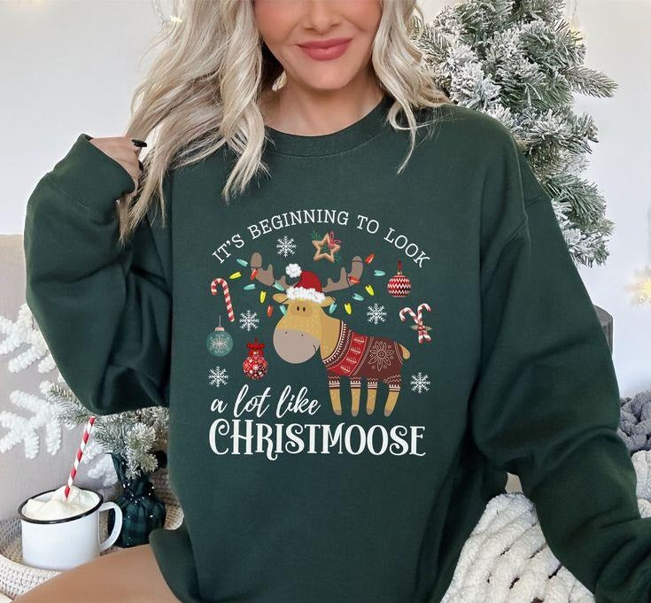 Christmas Moose Sweatshirt, Christmoose Sweater, Cute Animal Sweatshirt, Holiday Sweater, Moose Lover Sweatshirt, Merry...