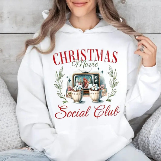 Christmas Movie Sweatshirt, Christmas Movie Social Club Shirt, Tis The Season, Merry & Bright Trendy Aesthetic Hoodie,...