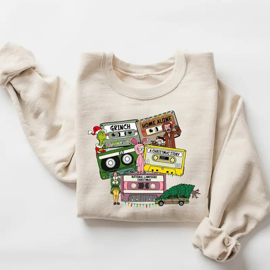 Christmas Movies Sweatshirt, Christmas Sweater, Xmas Cassette Tapes Shirt, Retro Christmas Tee, Cute Holiday Shirts,...