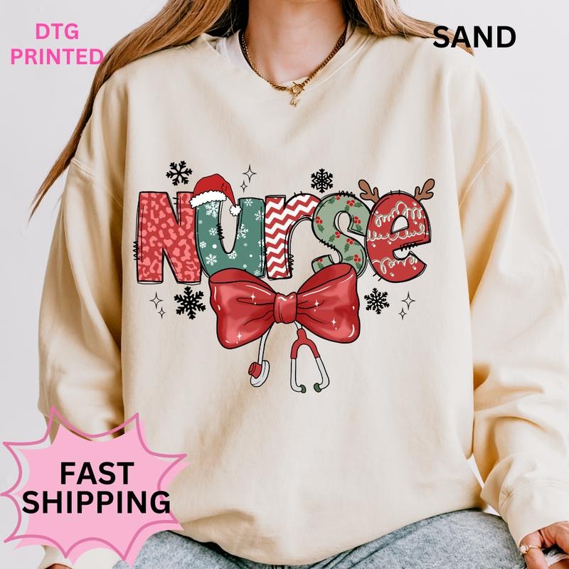 Christmas Nurse #2 Sweatshirt Winter Graphic Long Sleeve Casual Cotton Polyester Oversized sweatshirt - Comfort Crewneck...