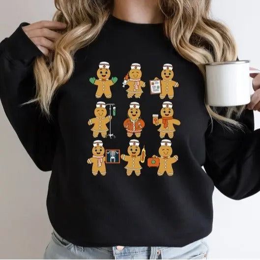 Christmas Nurse Sweatshirt, Nursing School Shirt, Retro Gingerbread Gift, Pediatric Nurse Tee, Night Shift Nurse Shirt,...
