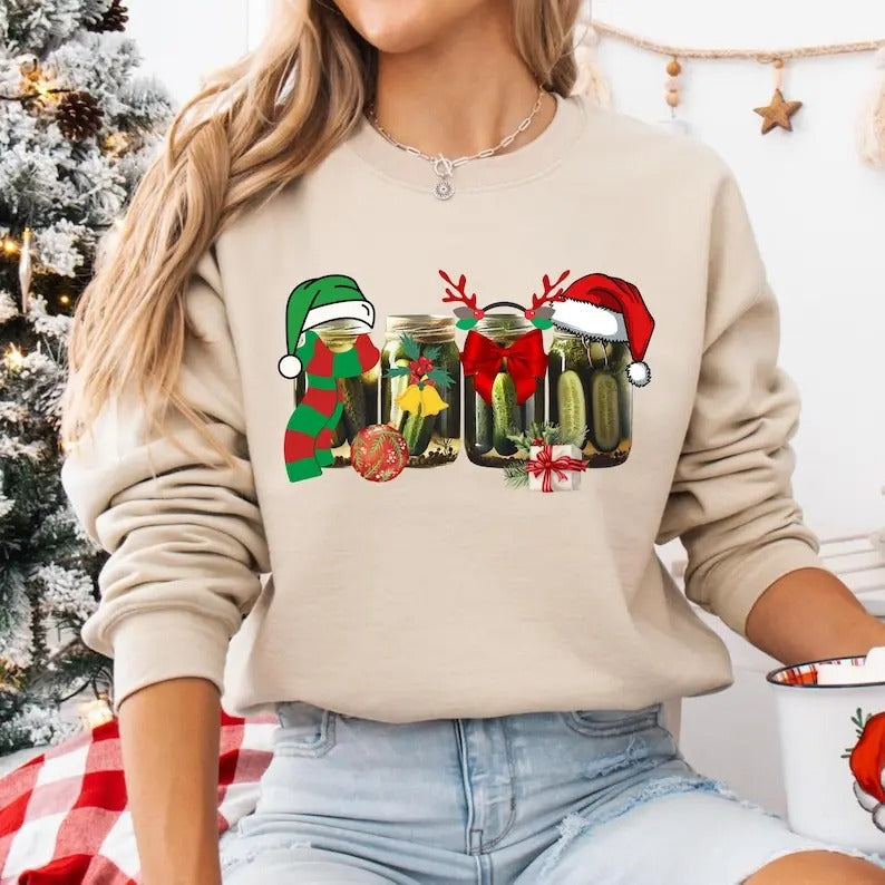 Christmas Pickle Funny Christmas Pickle Sweatshirt Retro Canned Pickles Sweatshirt Pickle Lover Sweatshirt Christmas...