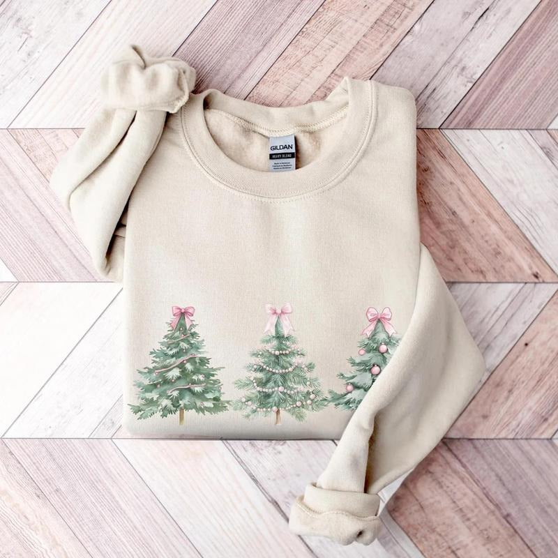 Christmas Pink Bows Sweatshirt Coquette Christmas Sweater Bows Holiday Crewneck Cute Winter Sweatshirt Pink Girly...