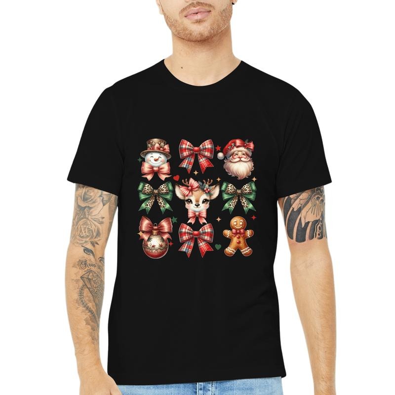 Christmas Pizza Tree with Light Strip Print T-Shirt, Casual Fashion Tee, Breathable Short Sleeve Crew Neck Top, Can Be...