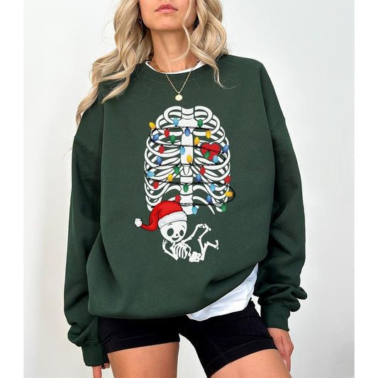 Christmas Pregnancy Announcement Sweatshirt, Maternity Christmas Sweater, Skeleton Pregnancy Reveal Expecting Mom To Be,...