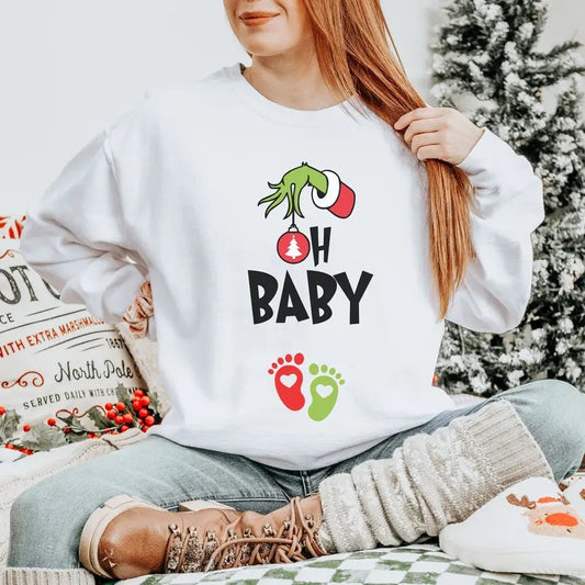 Christmas Pregnancy Announcement Sweatshirt, Oh Baby Christmas Maternity Sweater, Holiday Gender Reveal Gift for...
