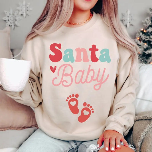 Christmas Pregnancy Announcement Sweatshirt, Santa Baby Sweatshirt, Pregnancy Announcement Shirt, Christmas Pregnancy...