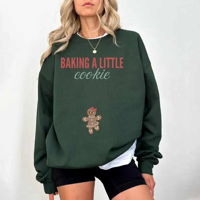 Christmas Pregnancy Announcement Sweatshirt, Xmas Maternity Sweater, Funny Mom To Be Crewneck, Ginger Bread Baby Shower,...