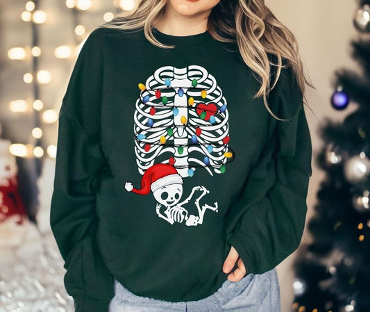 Christmas Pregnancy Sweatshirt, Skeleton Christmas, Christmas Maternity T Shirt, Baby Shower Shirt, Holiday Pregnancy...