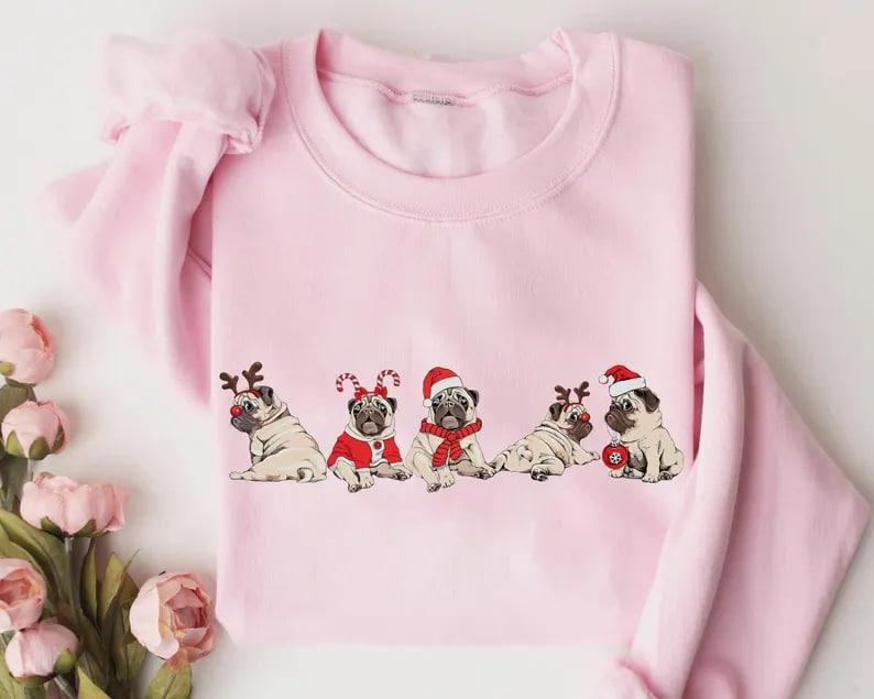 Christmas Pug Dog Sweatshirt, Pug Dog Christmas Shirt, Dog Lover Gift, Holiday Crewneck Shirt, Pug Dog Mom Shirt, Xmas...