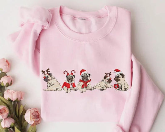 Christmas Pug Dog Sweatshirt, Pug Dog Christmas Shirt, Dog Lover Gift, Holiday Crewneck Shirt, Pug Dog Mom Shirt, Xmas...