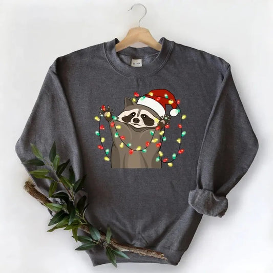 Christmas Racoon Sweatshirt, Funny Christmas Lights Raccoon Sweater, Happy Holiday Christmas Shirt, Christmas Racoon...