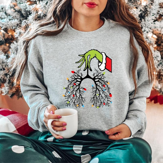 Christmas Respiratory Therapist Sweatshirt, Unisex Lung Christmas Lights Sweater, Lung Disease, Funny Nurse RT Xmas Gift...