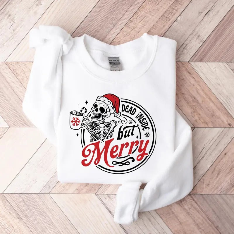Christmas Skeleton Sweatshirt Christmas Coffee Shirt Dead Inside Shirt Skeleton Christmas T-shirt Spooky Christmas Shirt...