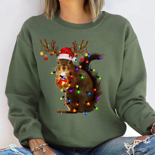 Christmas Squirrel Lights Sweatshirt Christmas Squirrel Hoodie Christmas Lights Sweater Christmas Squirrel Gift Cute...
