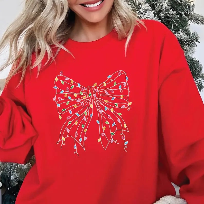 Christmas Sweatshirt Christmas Bow Shirt Winter Sweater Holiday Sweatshirt Hoodie | WearSparks.com