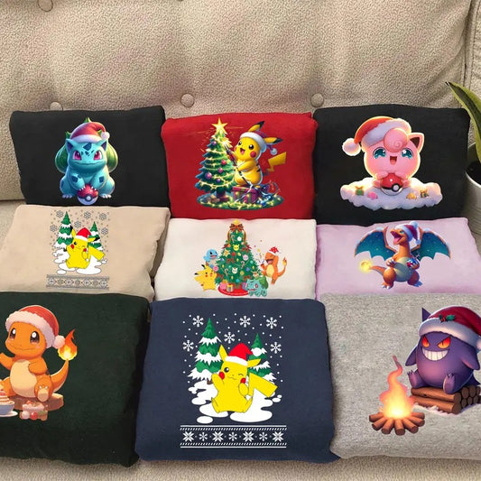 Christmas Sweatshirt, Anime Sweatshirt, Bulbasaur , Charmander Christmas, Gengar, Jigglypuff T-Shirts, Hoodie