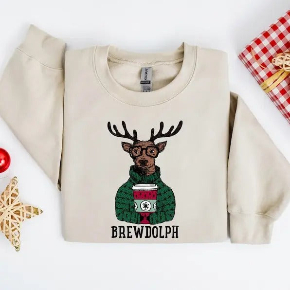 Christmas Sweatshirt, Christmas Coffee Sweater, Reindeer Sweatshirt, Christmas Holiday Party Hoodie, Brewdolph...