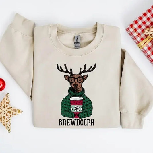 Christmas Sweatshirt, Christmas Coffee Sweater, Reindeer Sweatshirt, Christmas Holiday Party Hoodie, Brewdolph...