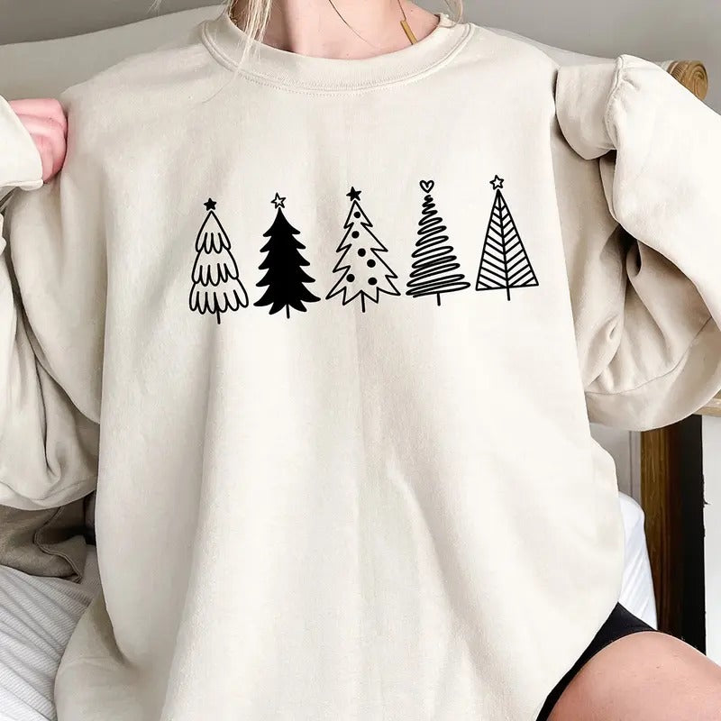 Christmas Sweatshirt, Christmas Tree Sweatshirt, Christmas Minimal Sweatshirt, Holiday Sweaters for Women, Winter...