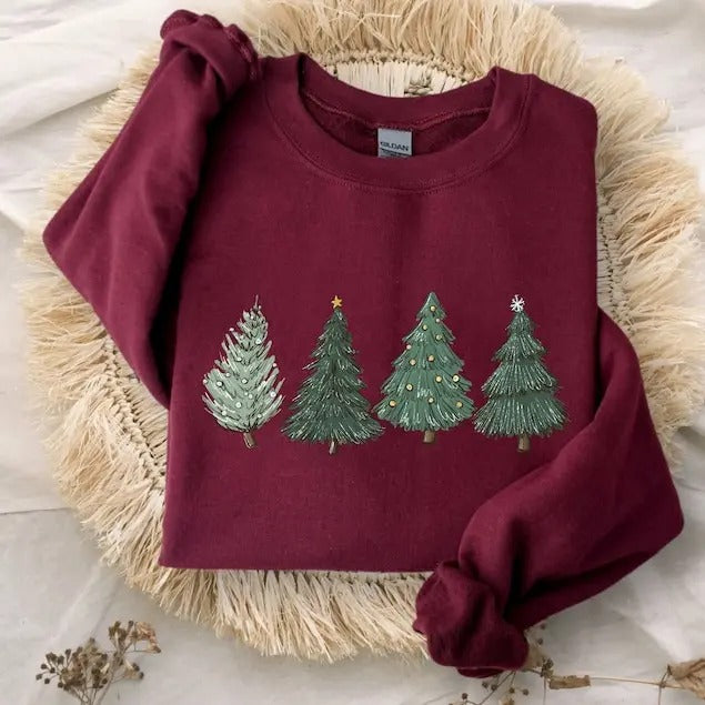 Christmas Sweatshirt,Womens Christmas Sweater,Christmas Crewneck Pullover Christmas Tree Holiday Sweaters Winter Matching...