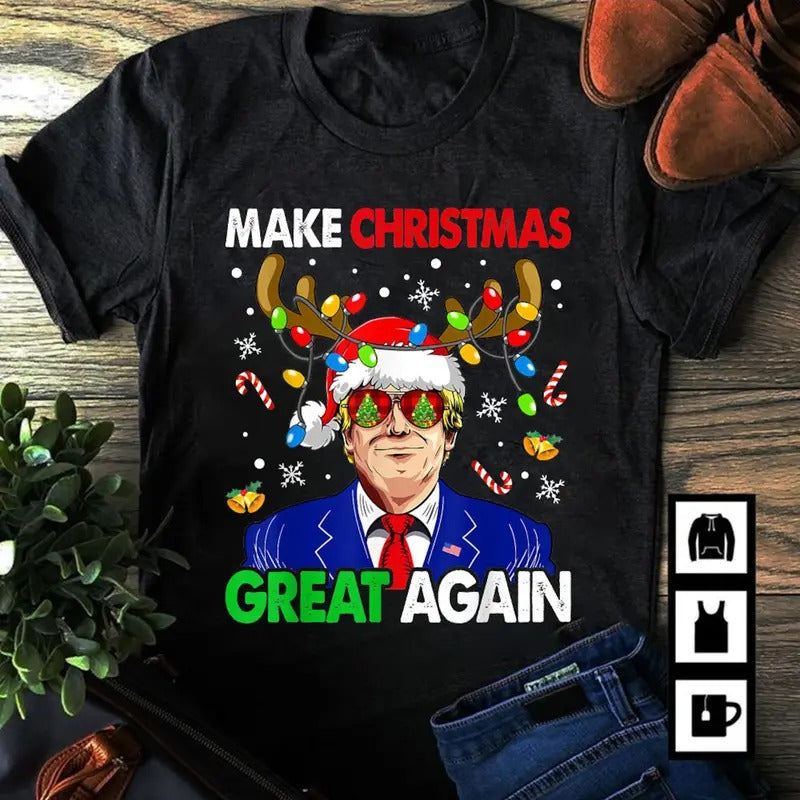 Christmas T-Shirt, Christmas Outfit T-Shirt, Christmas Gift, Make Christmas Great Again Funny Trump Ugly Christmas Men...