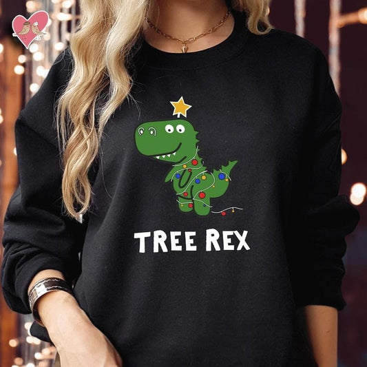 Christmas TREE REX Jumper Ugly Dinosaur Funny Xmas Light, Merry Christmas Hoodie and Sweater; T-shirt Cotton Polyester...