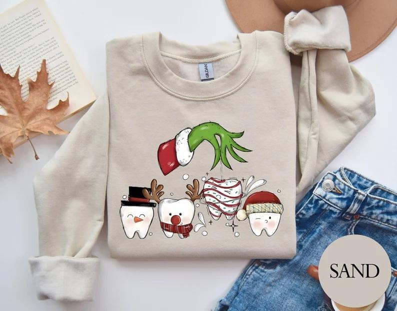 Christmas Teeth Crewneck Sweatshirt - Funny Cute Dental Hygiene Gift for Dentist - Holiday Sweater with Dental Squad...