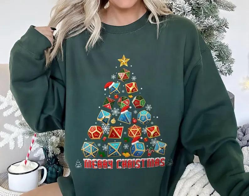 Christmas Tree D&D Shirt, D20 Dice Christmas Pajamas Gift for Dungeon Master, Dungeons and Dragons Tabletop RPG Christmas...