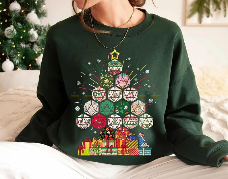 Christmas Tree Dnd T-Shirt Sweatshirt Hoodie, D20 Dice Christmas Shirt, Dungeons and Dragons Tabletop Rpg Shirt, DND...