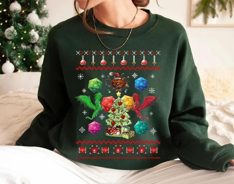 Christmas Tree Dungeons and Dragons Shirts, Dnd Christmas Sweatshirt, Tabletop Rpg Christmas Gift, Christmas Party...