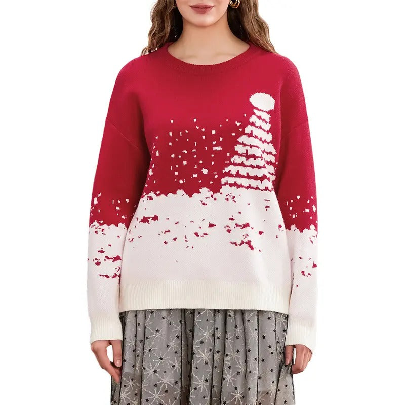 Women Cute Sweaters Casual Snowflake/Christmas Tree Print Crew Neck Warm Pullover Basic Knitwear for Fall Streetwear...