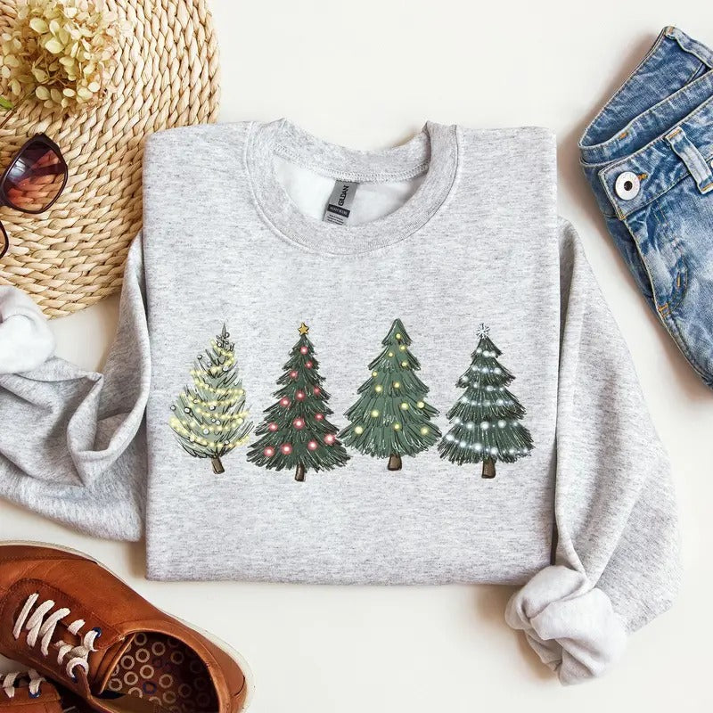 Christmas Trees, Winter, Snow, Santa Sweatshirt, Women's Crew Neck, Crewneck T-Shirts, Hoodie | WearSparks.com