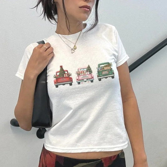 Christmas Truck Baby Tee in Red