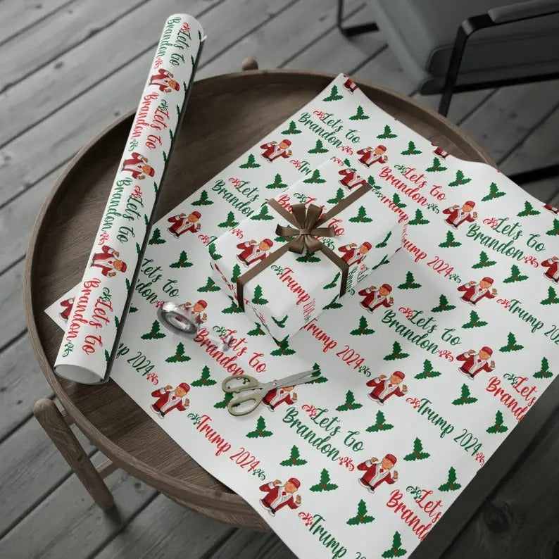 Christmas Trump 2024 Let's Go Brandon Wrapping Paper for Gifts - Trump Gift Wrap Let's Go Brandon Biden Trump 2024 Holly...