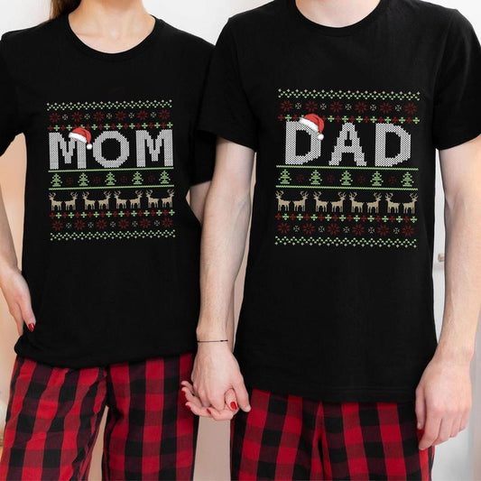 Christmas Ugly New Mom And Dad Shirt, Matching Mom And Dad Christmas Tshirt, New Parents Xmas Gift, Christmas Pregnancy...