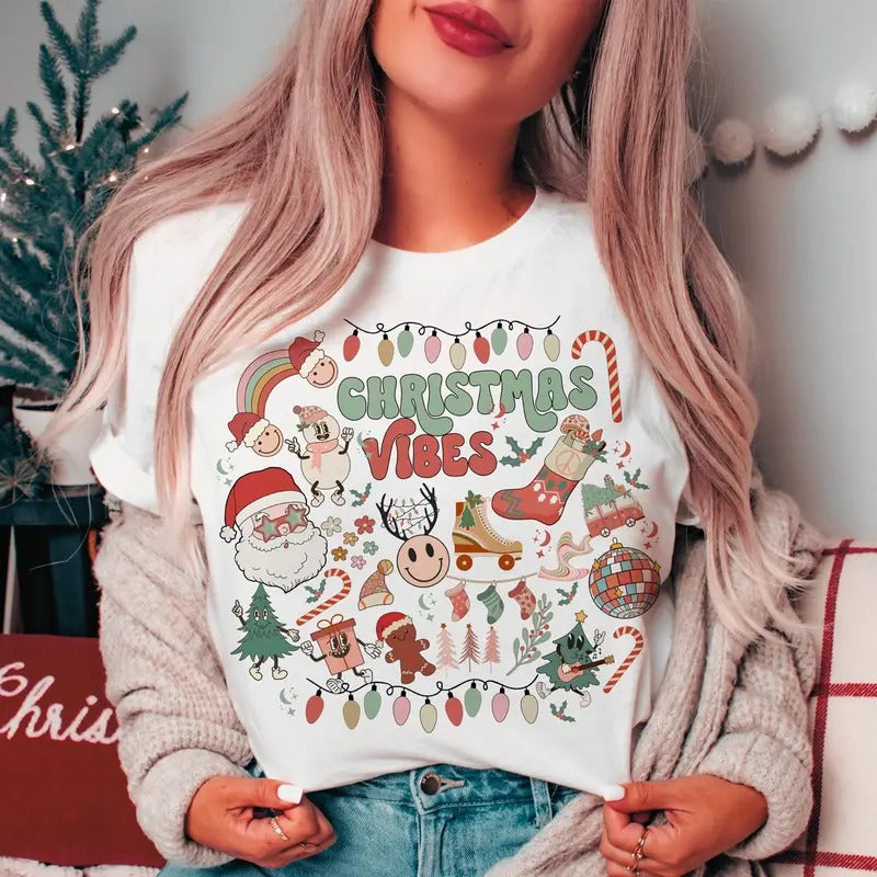 Christmas Vibes T-Shirt, Christmas 2024 Season, Santa Claus Unisex Women's Top in 100% Cotton