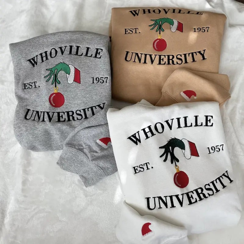 Christmas Whoville University Est1957 Unisex Sweatshirt, Loose Fit, Medium-Heavy Fabric, 50% Cotton 50% Polyester -...