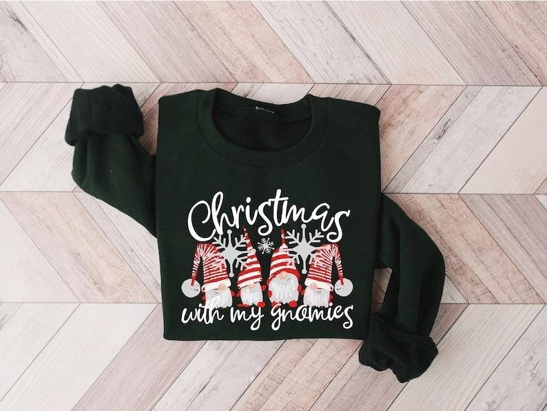 Christmas With My Gnomies Sweatshirt, Merry Christmas Sweatshirt, Buffalo Plaid Gnomes, Cute Gnomes Sweatshirt, Christmas...