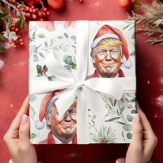 Christmas Wrapping Papers, Donald Trump Gift Wrap, Political Gag Gift, Funny Novelty Paper, Republican Themed Present,...