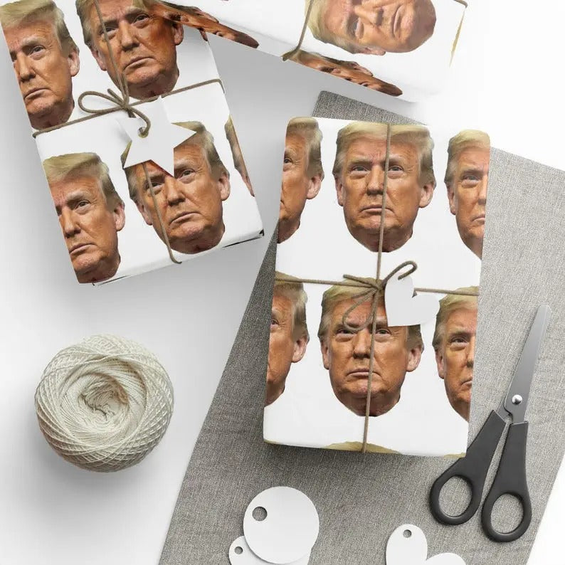Christmas Wrapping Papers, Holiday Gift Wrap, Trump 2024 Republican Gag Gift, Funny Paper, White Elephant Gifts, Men...