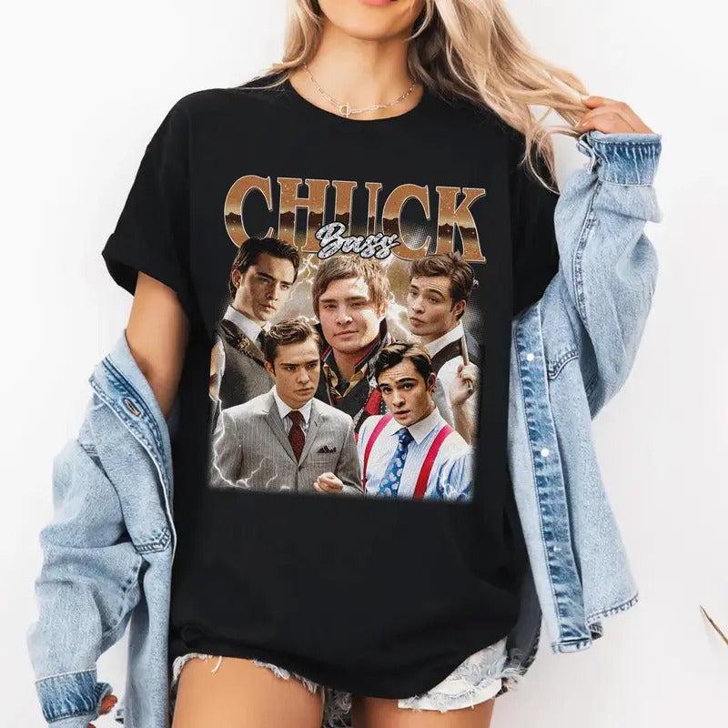 Chuck Bass Gossip Girl Vintage T-Shirt, Ed Westwick As Chuck Bass in Gossip Girl Movie Shirt,  Gift For Movie Lovers...