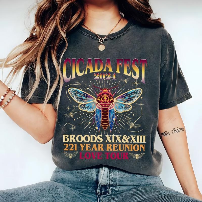 Cicada Fest 2024 Broods XIX & XIII T-shirt, Funny Cicada Bug Concert, Entomologist Humor Tee, Cicada Double Emergence...