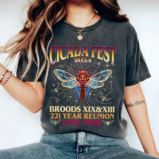 Cicada Fest 2024 Broods XIX & XIII T-shirt, Funny Cicada Bug Concert, Entomologist Humor Tee, Cicada Double Emergence...
