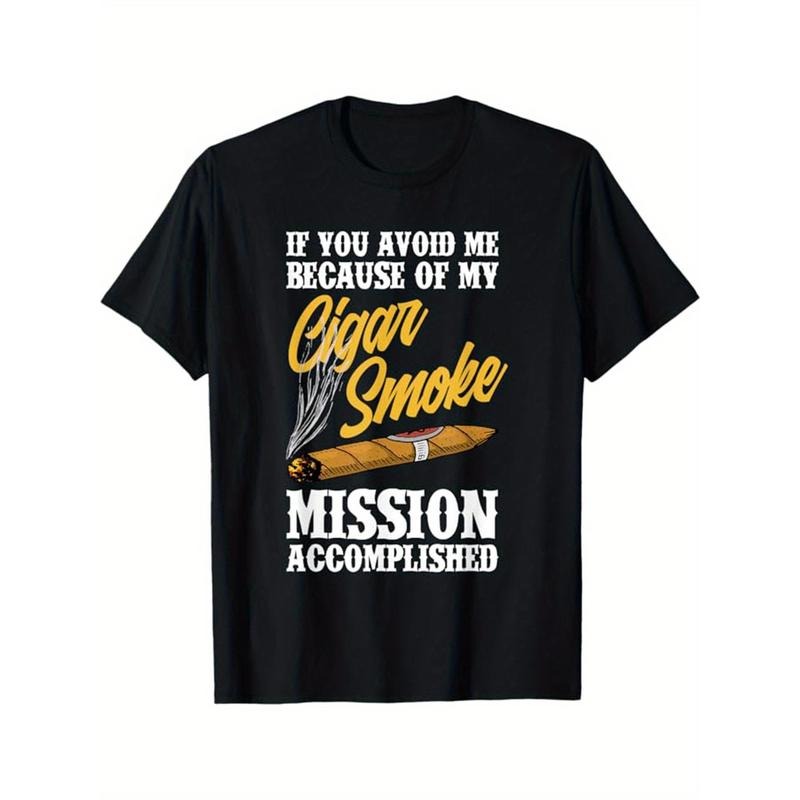 Cigar And Whiskey Print Men's Cotton Round Neck Print Tee, Short-Sleeve Comfy T-Shirt, Loose Casual Top, Men's Clothing...