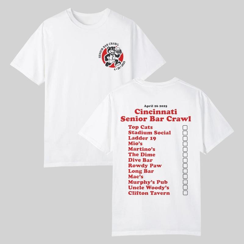 Cincinnati Bar Crawl 2025 Shirt, Funny College Senior T-Shirt, Party Checklist Tee, Trendy Gift Hoodie, Sweatshirt