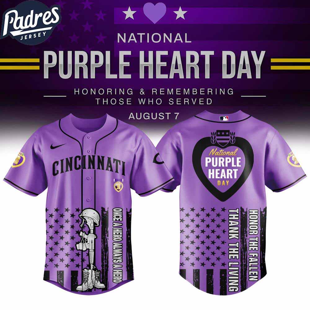 Cincinnati Reds MLB X Purple Heart Day Personalized Baseball Jersey - Padres Jersey Oasis: Elevate Your Baseball Style...