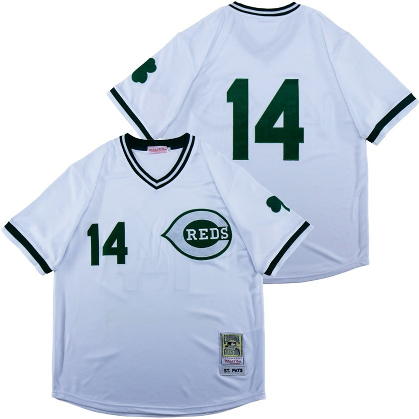 Cincinnati Reds #14 Pete Rose Reds 14 White Pullover Green Retro