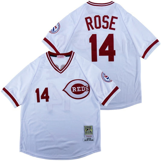 Cincinnati Reds #14 Pete Rose Reds 14 White Pullover Retro